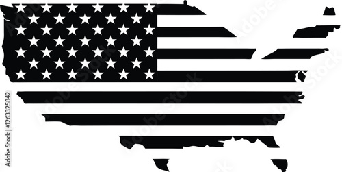 The USA American map flag is black and white color, the United States of America map flag vector illustration