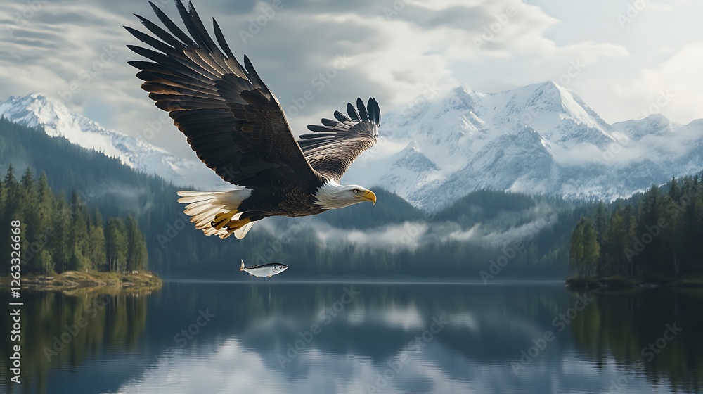 Golden sunset paints the sky as an eagle glides image Golden sunset paints the sky as an eagle glides image
