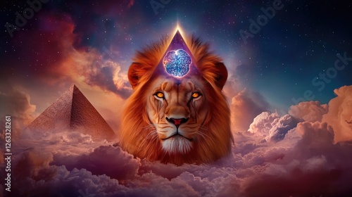 A magical lion with an all-seeing eye, using telepathic abilities to unlock brain mysteries. photo