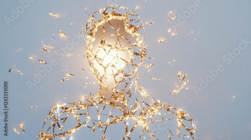 A mesmerizing figure made of light symbolizes creativity and inspiration.