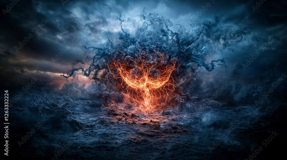 Fototapeta premium Ethereal agony unleashed stormy seas digital art dramatic atmosphere wide angle inner turmoil