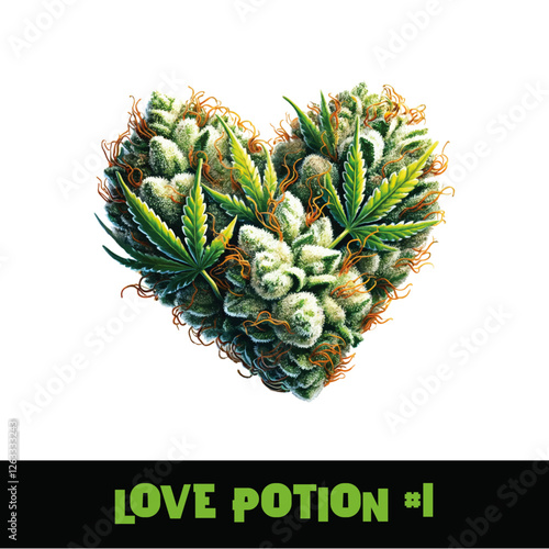 Vector Illustrated Love Potion #1 Cannabis Bud Strain Cartoon