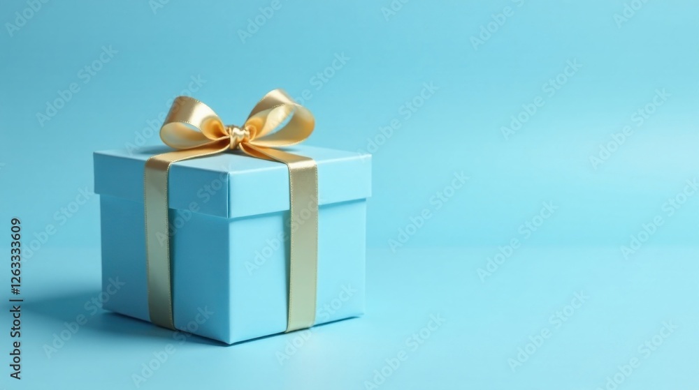 A light blue gift box with a gold ribbon, ready for a special occasion A light blue gift box with a gold ribbon, ready for a special occasion