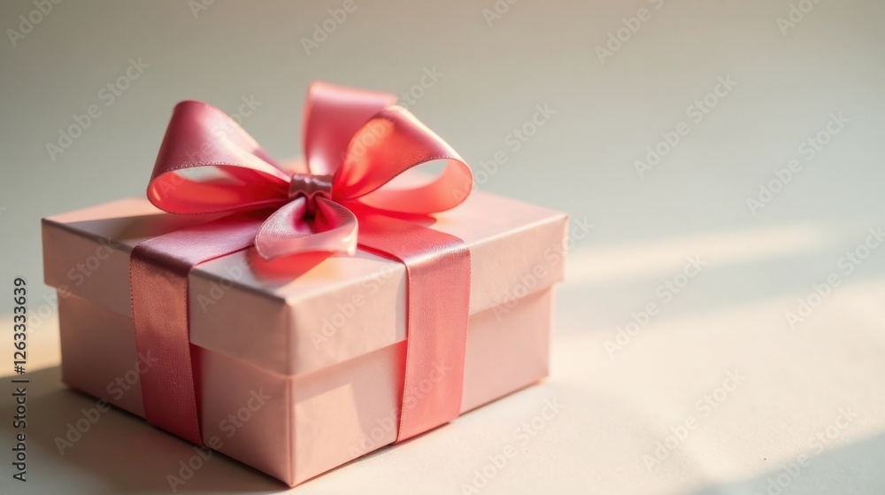 A delicately wrapped pink gift box, adorned with a satin ribbon bow, sits bathed in soft sunlight on a neutral surface, conveying a sense of celebration and thoughtful giving. A delicately wrapped pink gift box, adorned with a satin ribbon bow, sits bathed in soft sunlight on a neutral surface, conveying a sense of celebration and thoughtful giving.