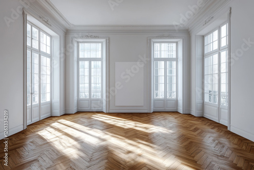 Wallpaper Mural wooden floor white walls poster frame mockup room mockup Torontodigital.ca