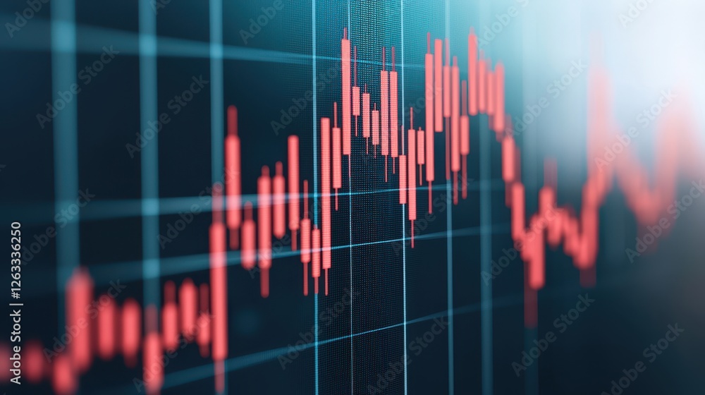 A close-up view of a digital stock market graph displaying red trends against a grid background, representing financial data analysis. A close-up view of a digital stock market graph displaying red trends against a grid background, representing financial data analysis.