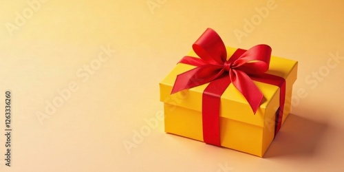 Wallpaper Mural A vibrant yellow gift box with a bright red ribbon, perfect for celebratory occasions and conveying joy Torontodigital.ca