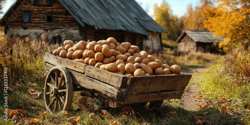 Wallpaper Mural Wooden Cart With Potatoes Torontodigital.ca