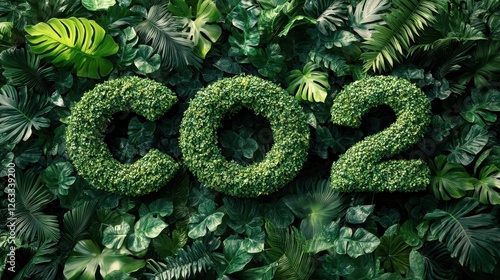 Fototapeta Naklejka Na Ścianę i Meble -  3D Illustration of CO2 Formed with Vibrant Green Leaves