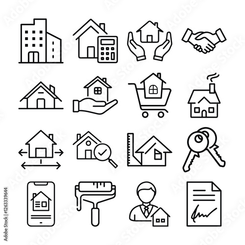 Real estate editable stroke outline icons set isolated on white background flat vector illustration.