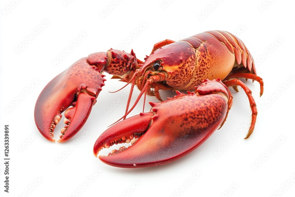Whole cooked lobster claws seafood display isolated on white background Whole cooked lobster claws seafood display isolated on white background