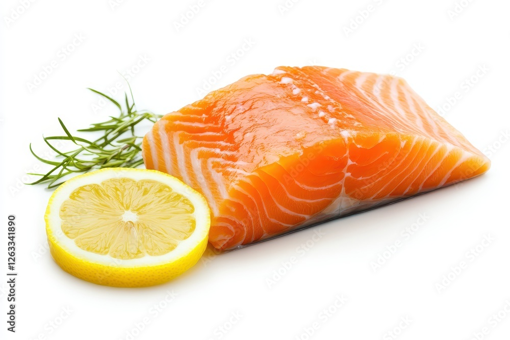 Fresh salmon fillet with lemon slice seafood delight isolated culinary clean Fresh salmon fillet with lemon slice seafood delight isolated culinary clean