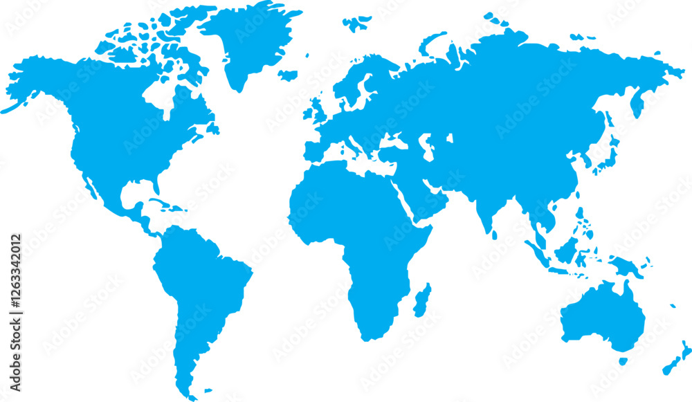 Blue World Map, Vector Graphic, Global View Blue World Map, Vector Graphic, Global View