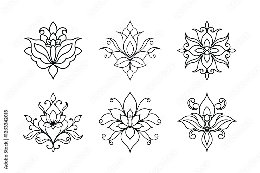 Fototapeta premium Set of Floral Art Nouveau Ornament