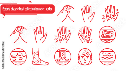 Eczema disease treat collection icons set  vector