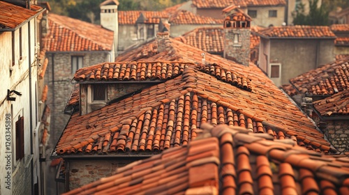 Red Tiled Roofs in Traditional Italian Village