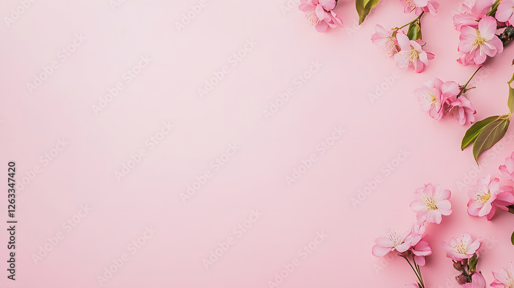 Border of cherry blossoms on a pink background, copy space. for Mother's Day Border of cherry blossoms on a pink background, copy space. for Mother's Day