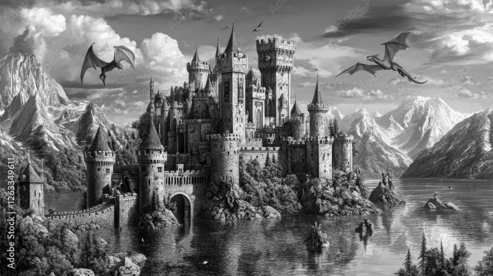 Fototapeta premium Castle and Dragon