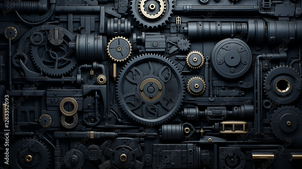 Complex Black and Gold Gear System with Intricate Mechanical Design and Precise Engineering Complex Black and Gold Gear System with Intricate Mechanical Design and Precise Engineering