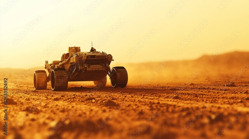 Fototapeta premium Mars Transport Rover Carrying Astronauts Across Rugged Terrain