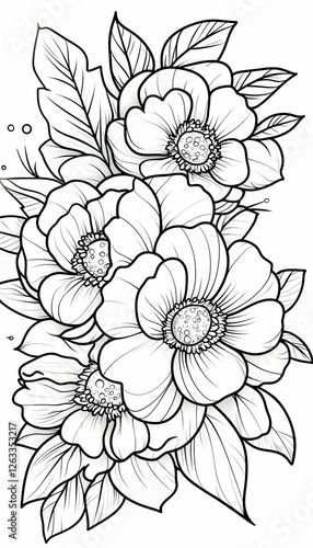 Wallpaper Mural Anemone flowers line art for coloring book, floral design, background blank. Generative AI Torontodigital.ca
