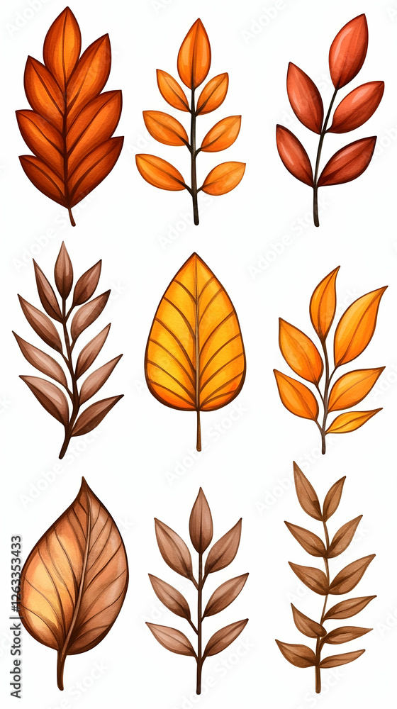 Fototapeta premium Autumn leaves Collection of colorful foliage for seasonal design and decoration use. Generative AI
