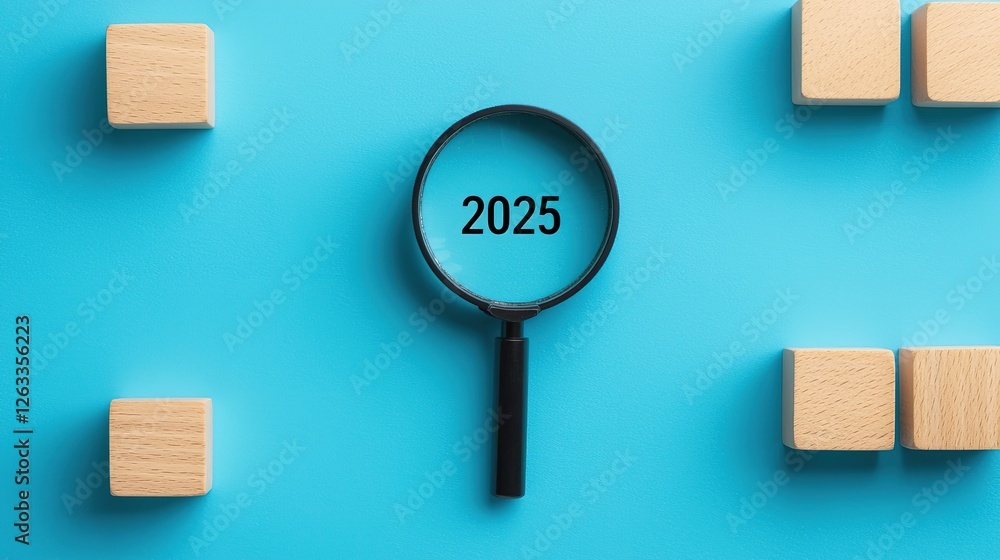 2025 vision targeting future goals with a magnifying glass on a blue background 2025 vision targeting future goals with a magnifying glass on a blue background
