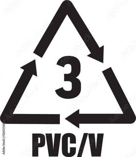 PVC plastic recycling symbol, used to identify polyvinyl chloride materials for proper disposal and recycling.