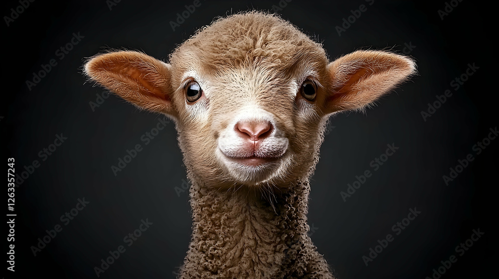 Cute lamb portrait, dark background, farm animal, spring Cute lamb portrait, dark background, farm animal, spring