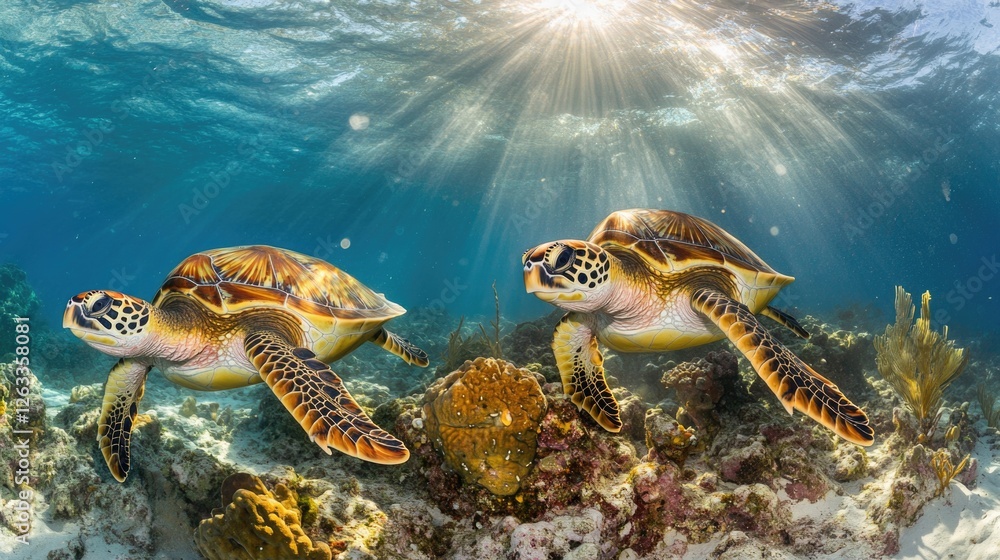 Naklejka premium Sea Turtles on Coral Reef