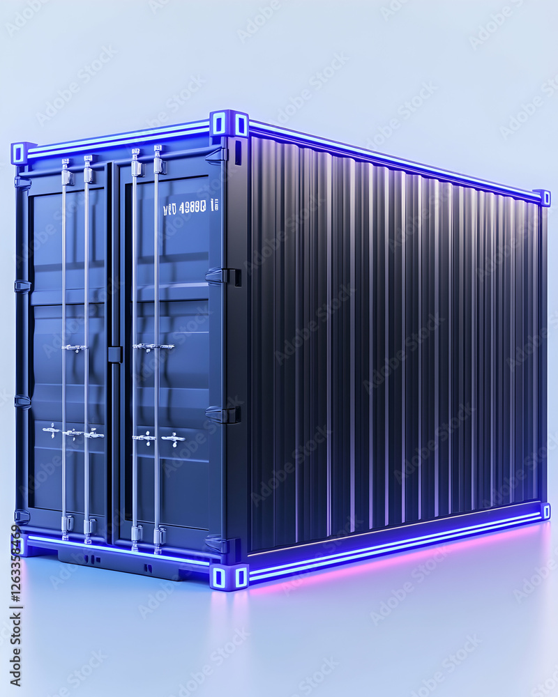 Isolated cargo container for global import export logistics shipping, blue background. Generative AI Isolated cargo container for global import export logistics shipping, blue background. Generative AI