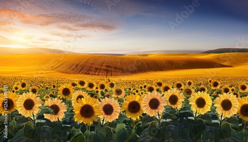 Wallpaper Mural sunflower field at sunset Torontodigital.ca