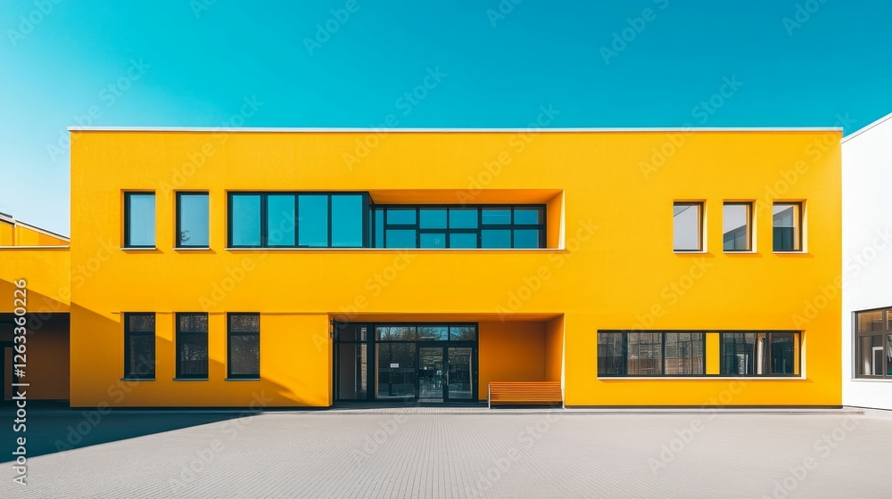 Vibrant yellow building sunny day modern design Vibrant yellow building sunny day modern design