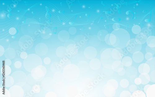 Abstract vector musical background. Flowing music notes, treble clef and staves with stylish bokeh effect. Vector illustration template for music festival, posters, flyers