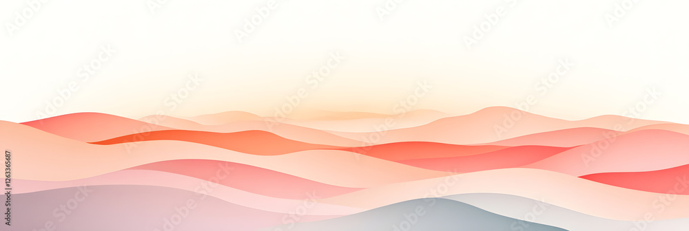 Fototapeta premium Abstract Landscape: A serene view of undulating hills in soft peach, pink, and gray tones. The minimalist style evokes a sense of tranquility and space.