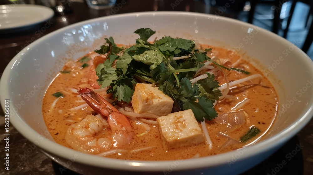 Delicious Laksa dish from Malaysia, vibrant colors, authentic Asian presentation, cultural cuisine Delicious Laksa dish from Malaysia, vibrant colors, authentic Asian presentation, cultural cuisine