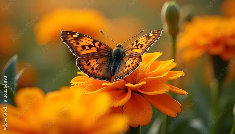 Orange Butterfly on Yellow Flower Macro Photography Orange Butterfly on Yellow Flower Macro Photography