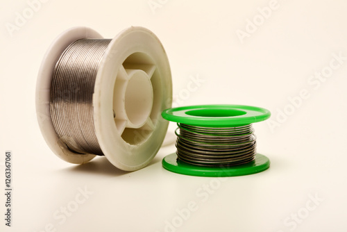 Coils with solder. Solder for electronics. Tin-lead solder. photo