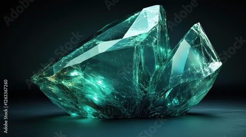 Wallpaper Mural Abstract transparent glass geometric sculpture with deep indigo and shimmering emerald lines on a dark carbon background, 3D rendering illustration of futuristic abstract shape Torontodigital.ca