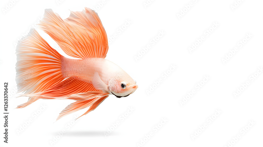 Fototapeta premium close up of majestic betta fish with flowing fins, showcasing vibrant orange hues and graceful movement in serene environment