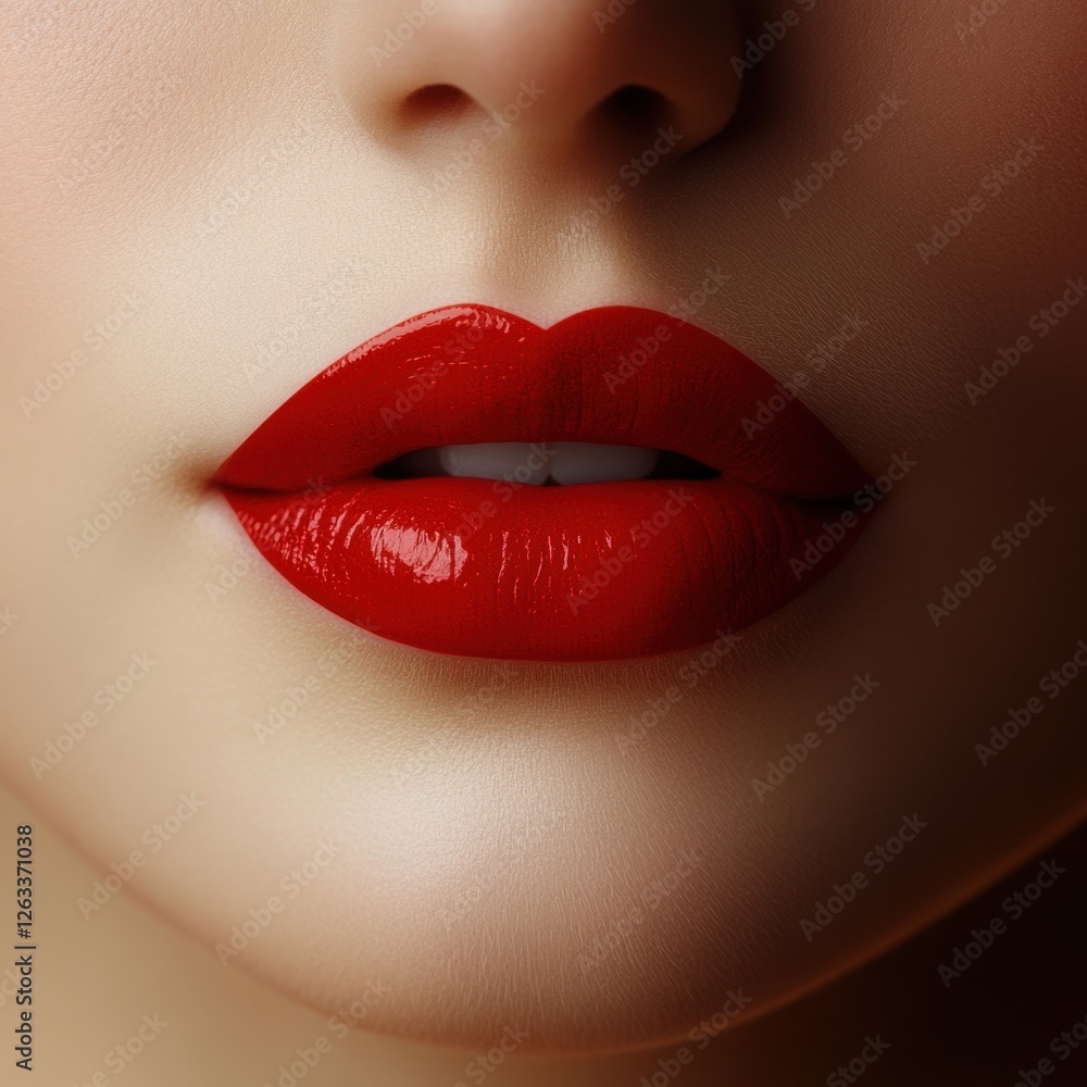 Fototapeta premium Close-up of Glamor Red Lipstick on Beautiful Smooth Lips