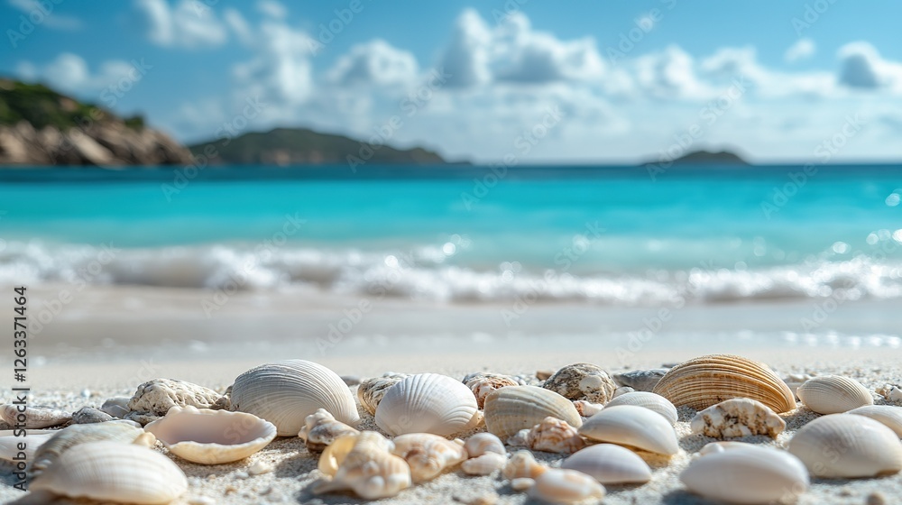 Seashells on a Sunny Tropical Beach Shore Seashells on a Sunny Tropical Beach Shore