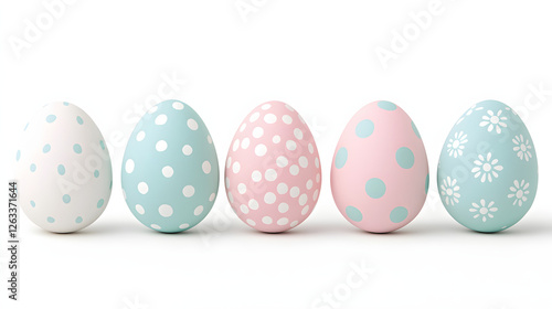 Beautifully decorated Easter eggs in pastel colors, featuring polka dots and floral patterns, perfect for spring celebrations and festive decorations