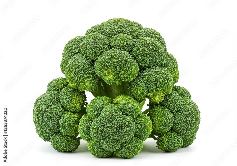 Fresh green broccoli florets grouped together isolated on a white background Fresh green broccoli florets grouped together isolated on a white background