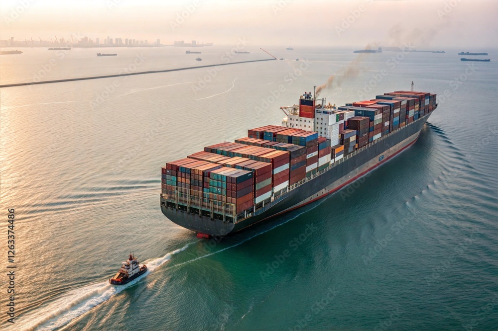 Fototapeta premium Massive Container Ship, Global Trade, Maritime Transport, Ocean Freight, Cargo Vessel, International