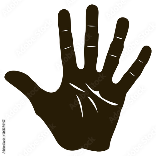 Open human palm silhouette featuring five extended fingers and distinct palm lines, creating a compelling representation of human anatomy and expressive gesture against a white background