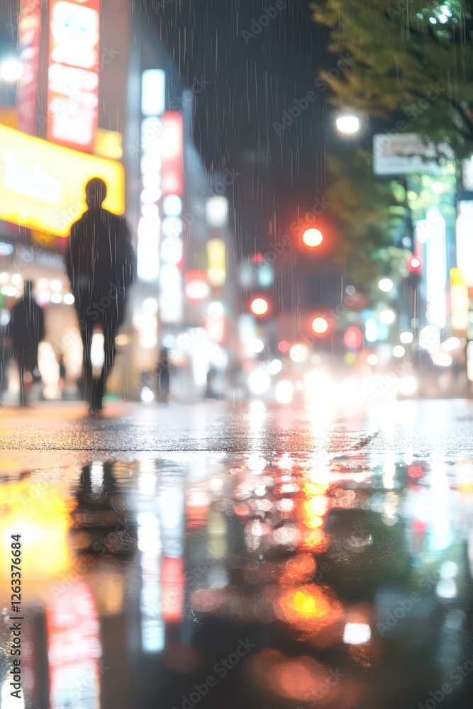Exploring the Captivating Atmosphere of a Rainy Night in the City: Vibrant Reflections and Silhouettes Captured Amidst the Urban Landscape Exploring the Captivating Atmosphere of a Rainy Night in the City: Vibrant Reflections and Silhouettes Captured Amidst the Urban Landscape