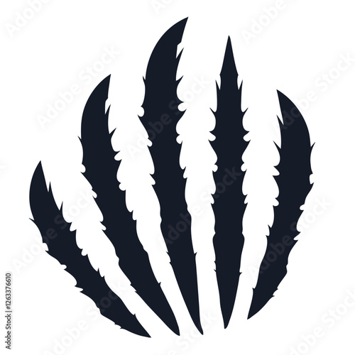 Five sharp bear claw marks are slashing through a white background. Creating a dramatic and intense image of wildlife and danger. Suitable for designs related to hunting. Wilderness. Or animal themes