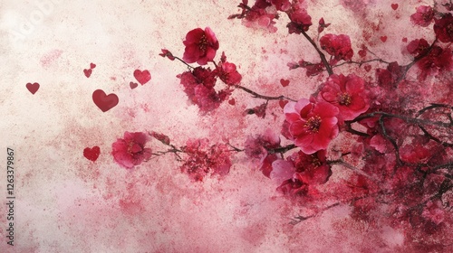 Beautiful Valentines backdrop with soft pink hues and scattered red hearts for a warm feel.