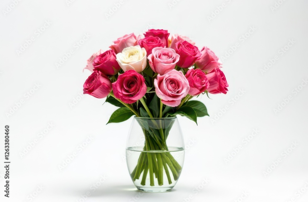 Obraz premium Colorful bouquet of roses and peonies on white background.